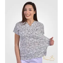 Likralı Desenli Üst (Krem Çiçekler)