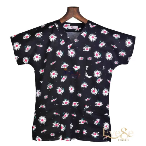 Likralı Terikoton Üst Desenli (Siyah Papatyalar) Likralı Terikoton Üst Desenli (Siyah Papatyalar)